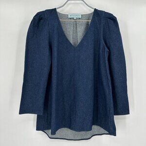 Tuckernuck Denim Blue Tetley Blouse Puff Sleeve sz XS Top Career Casual Women's